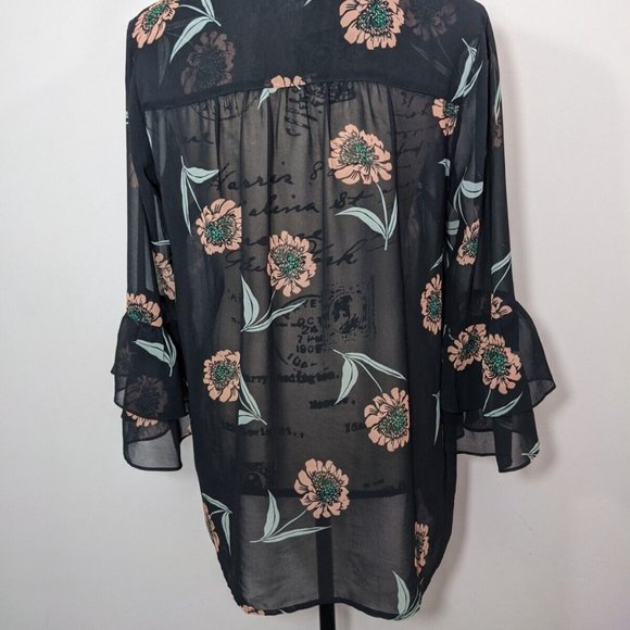 Cabi #5206 La Di Da Blouse Floral Top Black Semi Sheer size Small - Picture 6 of 10
